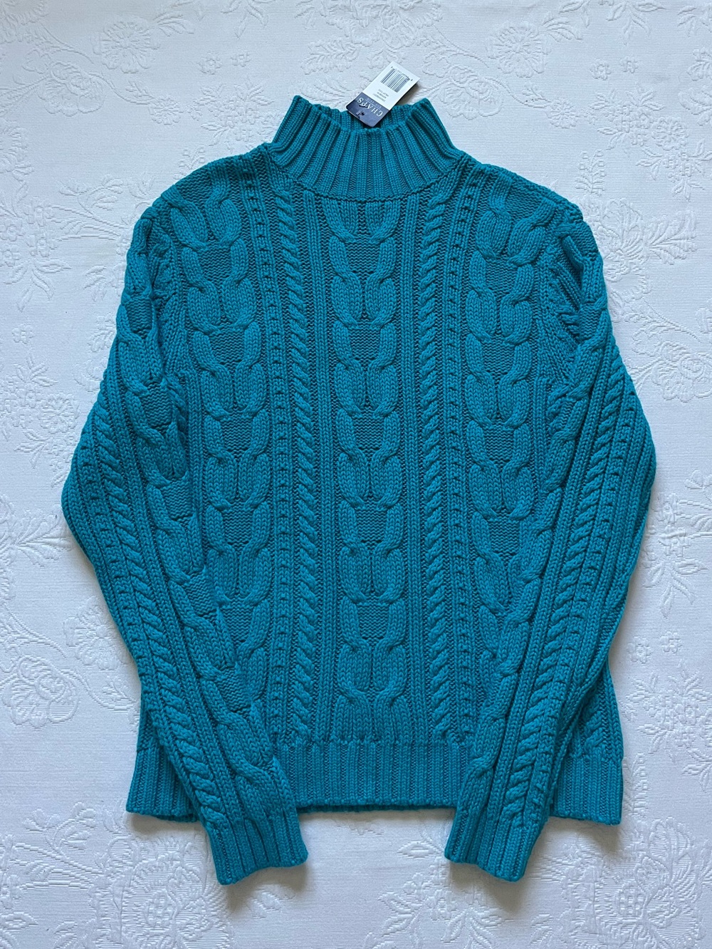 NWT Chaps Ralph Lauren Turquoise Cable Knit Mock Neck Sweater Women’s LARGE